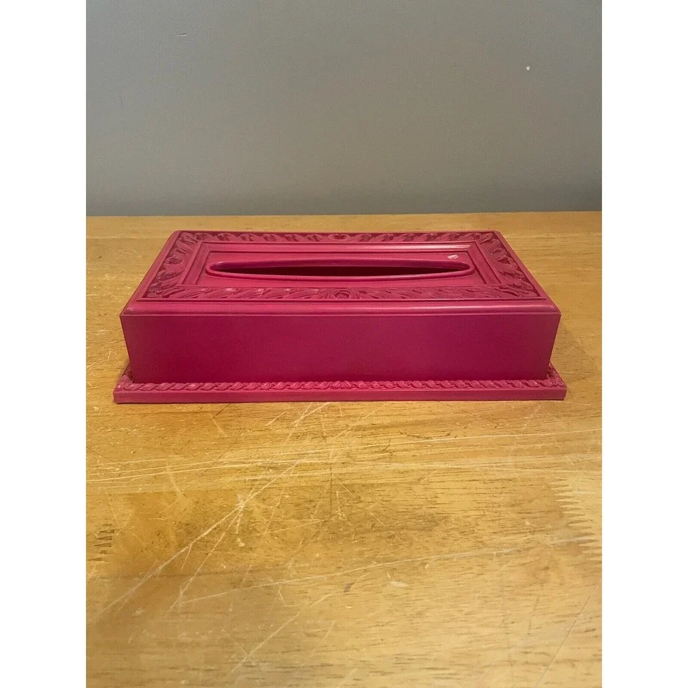 Vintage Syroco Plastic Pink‎ Facial Tissue Box Holder Vanity Scroll Pattern